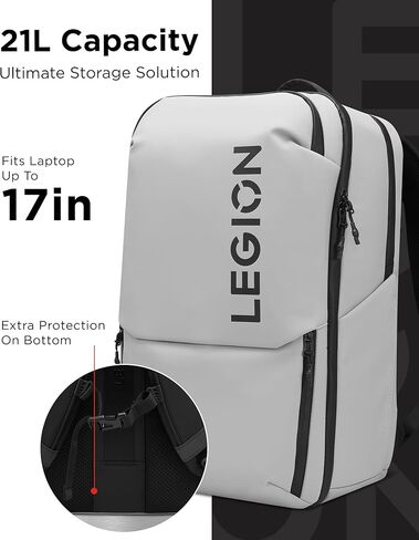 حقيبة ظهر للكمبيوتر المحمول Lenovo Legion Gaming GB800، سعة 21 لتر، تناسب أجهزة الكمبيوتر المحمول مقاس 17 بوصة، مقاومة للماء، ثلاثة أقسام رئيسية و19 جيبًا مخصصًا، رمادي فاتح in Kuwait
