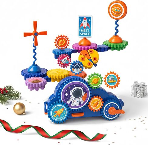 Motorized Spinning Gear Building Toys for Kids, Space Rocket STEM Construction Set, Educational Interlocking Building Blocks Puzzle | Gear Toys for Toddlers Ages 3-8 in Kuwait