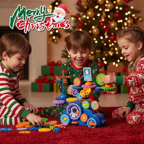Motorized Spinning Gear Building Toys for Kids, Space Rocket STEM Construction Set, Educational Interlocking Building Blocks Puzzle | Gear Toys for Toddlers Ages 3-8 in Kuwait