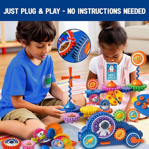Motorized Spinning Gear Building Toys for Kids, Space Rocket STEM Construction Set, Educational Interlocking Building Blocks Puzzle | Gear Toys for Toddlers Ages 3-8 in Kuwait