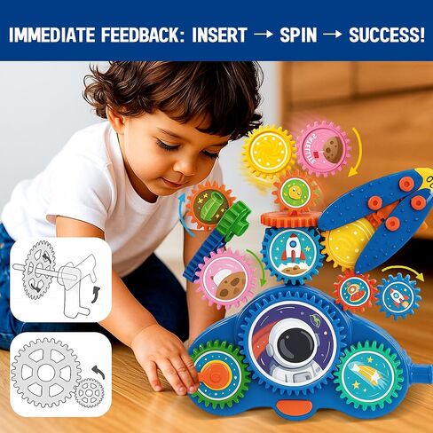 Motorized Spinning Gear Building Toys for Kids, Space Rocket STEM Construction Set, Educational Interlocking Building Blocks Puzzle | Gear Toys for Toddlers Ages 3-8 in Kuwait