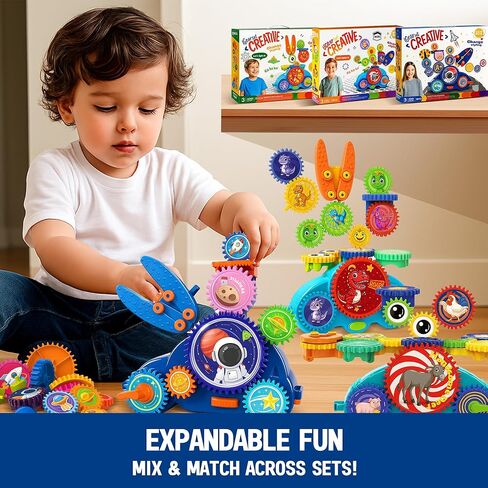 Motorized Spinning Gear Building Toys for Kids, Space Rocket STEM Construction Set, Educational Interlocking Building Blocks Puzzle | Gear Toys for Toddlers Ages 3-8 in Kuwait