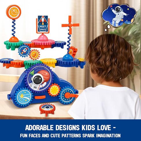 Motorized Spinning Gear Building Toys for Kids, Space Rocket STEM Construction Set, Educational Interlocking Building Blocks Puzzle | Gear Toys for Toddlers Ages 3-8 in Kuwait