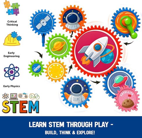 Motorized Spinning Gear Building Toys for Kids, Space Rocket STEM Construction Set, Educational Interlocking Building Blocks Puzzle | Gear Toys for Toddlers Ages 3-8 in Kuwait