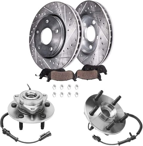 Detroit Axle - Front Wheel Bearing Hubs Brake Kit for 2009-2011 Dodge Ram 1500, Wheel Bearing Hubs Drilled Slotted Disc Brake Rotors Ceramic Brakes Pads Replacement : 13.23" inch Rotor in Saudi Arabia