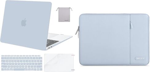 حافظة MOSISO متوافقة مع جهاز MacBook Air 13 بوصة 2022، إصدار 2021-2018 A2337 M1 A2179 A1932 Retina Display Touch ID، غطاء صلب من البلاستيك وغطاء لوحة المفاتيح وواقي شاشة وحقيبة تخزين، أزرق فاتح in Saudi Arabia