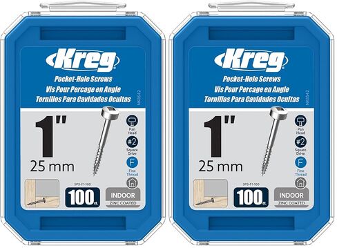 Kreg SPS-F1-100 Zinc Pocket Screws, 1 Inch #6 Fine Thread, Pan Head (100 Count) in Kuwait