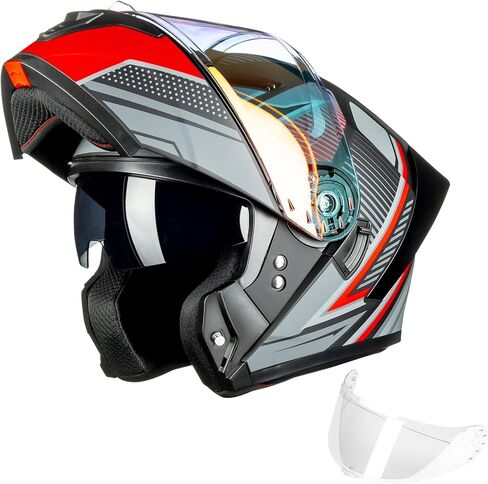 ILM Modular Motorcycle Helmet for Adults Full Face Flip up Riding with Dual Visor Street Bike Racing DOT Model MM966 (Black White, L) in Saudi Arabia