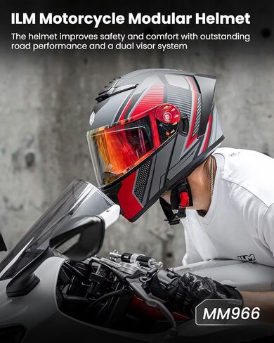 ILM Modular Motorcycle Helmet for Adults Full Face Flip up Riding with Dual Visor Street Bike Racing DOT Model MM966 (Black White, L) in Saudi Arabia