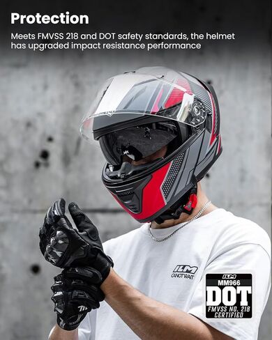 ILM Modular Motorcycle Helmet for Adults Full Face Flip up Riding with Dual Visor Street Bike Racing DOT Model MM966 (Black White, L) in Saudi Arabia