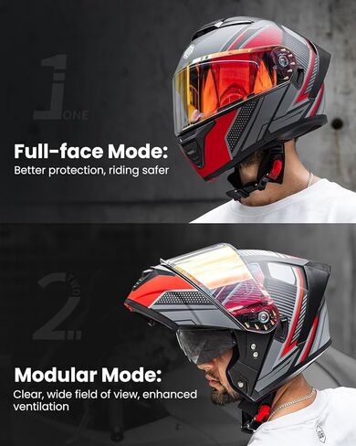 ILM Modular Motorcycle Helmet for Adults Full Face Flip up Riding with Dual Visor Street Bike Racing DOT Model MM966 (Black White, L) in Saudi Arabia