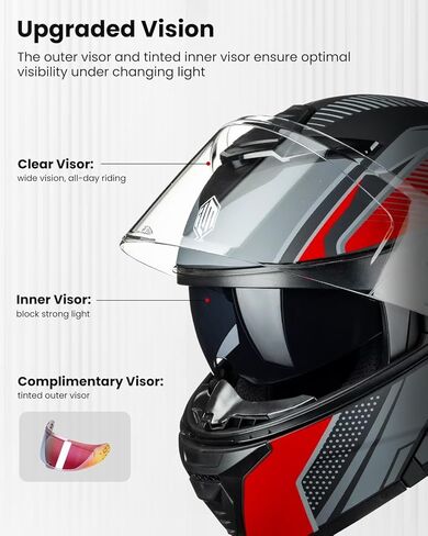 ILM Modular Motorcycle Helmet for Adults Full Face Flip up Riding with Dual Visor Street Bike Racing DOT Model MM966 (Black White, L) in Saudi Arabia