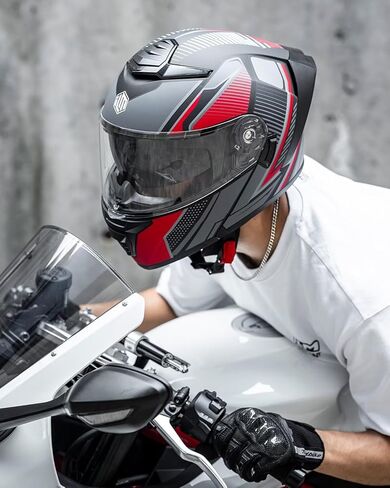 ILM Modular Motorcycle Helmet for Adults Full Face Flip up Riding with Dual Visor Street Bike Racing DOT Model MM966 (Black White, L) in Saudi Arabia