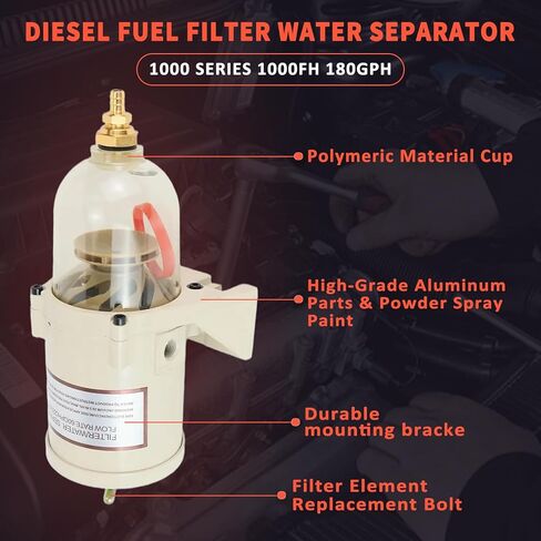 Diesel Fuel Filter Oil Water Separator for Turbine Marine Outboard Superior 60 GPH, 30 Micron Replace 500FH 500FG in Saudi Arabia