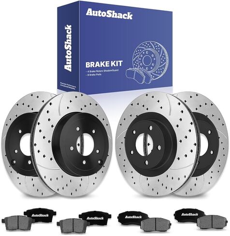AutoShack Front & Rear Drilled & Slotted Brake Rotors Ceramic Brake Pads Replacement for 2007-2010 Ford Edge 2007-2010 Lincoln MKX 3.5L V6 AWD FWD E-Coated 12-PC Brake Kit ShadowGuard in Saudi Arabia