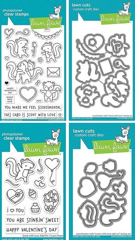 Lawn Fawn - Scent with Love & Scent with Love Add-On Clear Stamps and Dies Sets - Four Item Bundle in Saudi Arabia