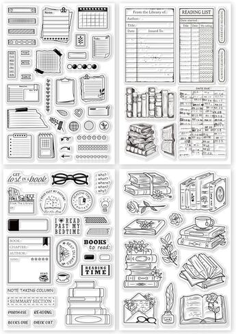 GLOBLELAND 4 Sheets Books Library Card Clear Stamp for Scrapbooking Calendar Silicone Stamps Books Read Transparent Stamp Set for Card Making DIY Embossing Journaling in Saudi Arabia