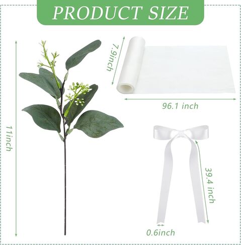 24 Sets Wedding Aisle Decorations for Wedding Ceremony Chiffon Chair Sashes with Ribbons and Artificial Eucalyptus Stem Decor for Wedding Church Chair Aisle Bulk Decorations in Saudi Arabia