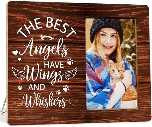 The Best Angels Have Wings and Whiskers Wood Picture Frame,Cat Memorial Wood Picture Frame for Pet Owner,Loss of Cat Pet Loss Wood Picture Frame in Saudi Arabia