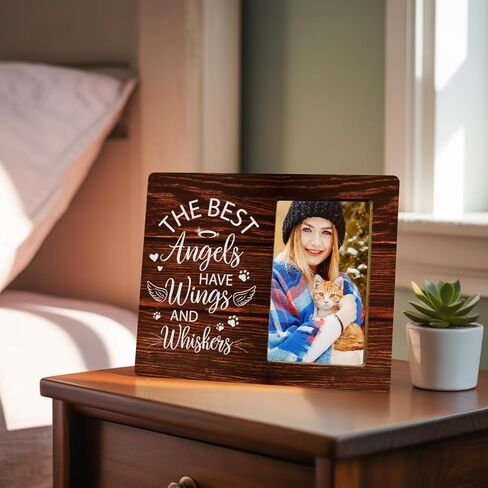 The Best Angels Have Wings and Whiskers Wood Picture Frame,Cat Memorial Wood Picture Frame for Pet Owner,Loss of Cat Pet Loss Wood Picture Frame in Saudi Arabia