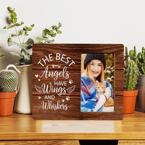 The Best Angels Have Wings and Whiskers Wood Picture Frame,Cat Memorial Wood Picture Frame for Pet Owner,Loss of Cat Pet Loss Wood Picture Frame in Saudi Arabia