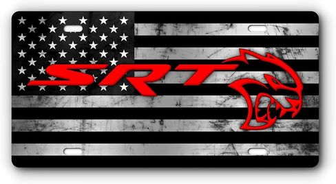 SRT Hellcat Vanity License Plate Cover for Cars & Trucks | Handcrafted in The USA | Stainless Steel Aluminum | UV Resistant | Universal Fit (Distressed Flag & Red) in Saudi Arabia