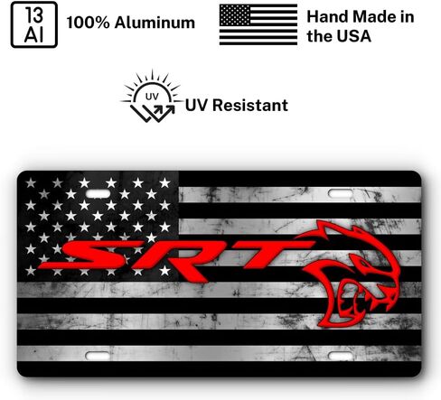 SRT Hellcat Vanity License Plate Cover for Cars & Trucks | Handcrafted in The USA | Stainless Steel Aluminum | UV Resistant | Universal Fit (Distressed Flag & Red) in Saudi Arabia