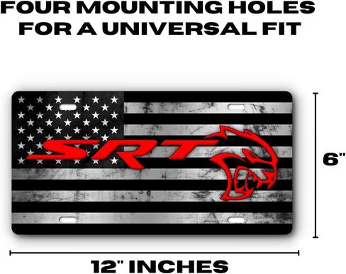 SRT Hellcat Vanity License Plate Cover for Cars & Trucks | Handcrafted in The USA | Stainless Steel Aluminum | UV Resistant | Universal Fit (Distressed Flag & Red) in Saudi Arabia