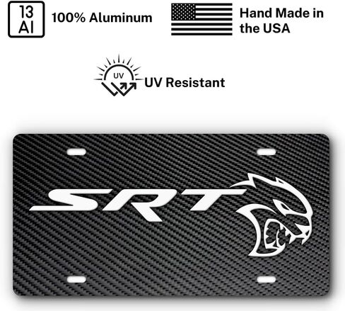 SRT Hellcat Vanity License Plate Cover for Cars & Trucks | Handcrafted in The USA | Stainless Steel Aluminum | UV Resistant | Universal Fit (Distressed Flag & Red) in Saudi Arabia