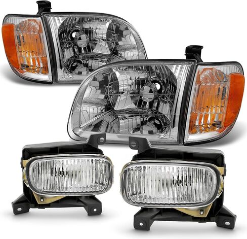 AKKON - Fit 2000-2004 Toyota Tundra Regular/Access Cab 00-04 OEM المصابيح الأمامية وأضواء الزوايا - مصابيح الضباب مع استبدال المفتاح in Saudi Arabia