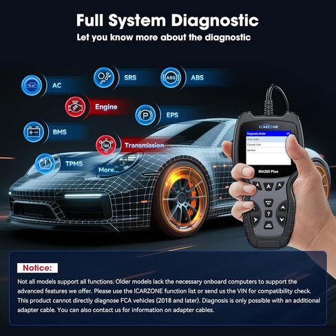 All Systems OBD2 Scanner, MA200 Plus Car Code Reader for 10000+ Car Models, with 6 Services Full OBD2 Live Data Battery Test Diagnostic Scan Tools Lifetime Free Upgrade in Saudi Arabia