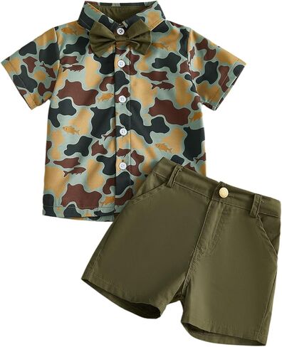 مجموعة ملابس صيفية للأطفال الصغار بأزرار سفلية بأكمام قصيرة وسروال قصير in Kuwait