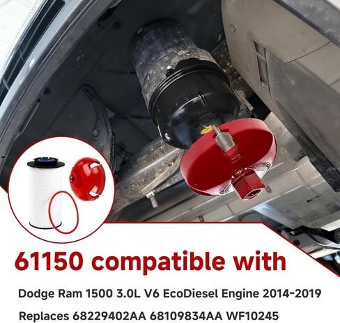 فلتر وقود 68235275AA مع مفتاح ربط سداسي لغطاء الفلتر 61150 لمحركات الديزل 2014-2019 رام ودودج وجيب وكرايسلر 1500 3.0 لتر V6. in Kuwait