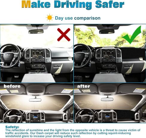 غطاء حصيرة لوحة القيادة xotic tech متوافق مع Ford F150 2015-2020 أسود ناعم من الجلد السويدي مقطوع مسبقًا مع وسادة سجادة واقية من وهج الشمس وخلفية غير قابلة للانزلاق in Saudi Arabia