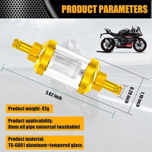 1 PC Car Fuel Filter for 0.31In Oil Pipe, Tempered Glass Motorcycle Filter Carburetor, Universal 1.1In x 3.62In Automotive Fuel Filter Cup for Scooter Quad (Gold & Transparent) in Saudi Arabia