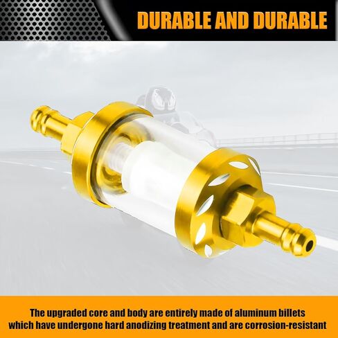 1 PC Car Fuel Filter for 0.31In Oil Pipe, Tempered Glass Motorcycle Filter Carburetor, Universal 1.1In x 3.62In Automotive Fuel Filter Cup for Scooter Quad (Gold & Transparent) in Saudi Arabia