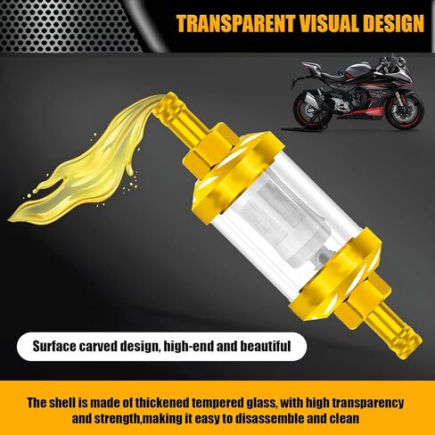 1 PC Car Fuel Filter for 0.31In Oil Pipe, Tempered Glass Motorcycle Filter Carburetor, Universal 1.1In x 3.62In Automotive Fuel Filter Cup for Scooter Quad (Gold & Transparent) in Saudi Arabia