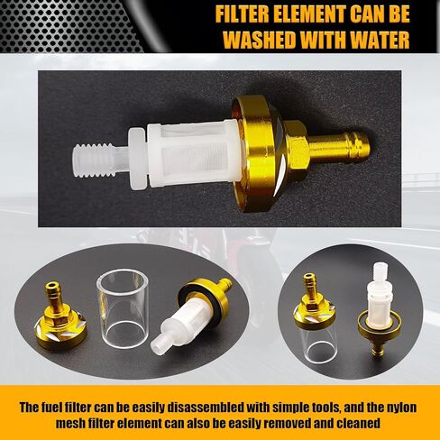 1 PC Car Fuel Filter for 0.31In Oil Pipe, Tempered Glass Motorcycle Filter Carburetor, Universal 1.1In x 3.62In Automotive Fuel Filter Cup for Scooter Quad (Gold & Transparent) in Saudi Arabia