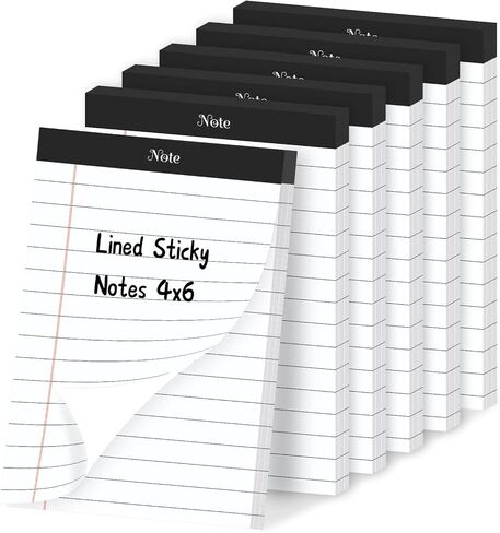 Super Sticky Notes, Lined Sticky Note Pads, 4 x 6 in Large Post It Notes for Office Supplies,School Supplies,Christmas Gifts, 50 Sheets Per Pad (Black/White, 300 Sheets) in Saudi Arabia