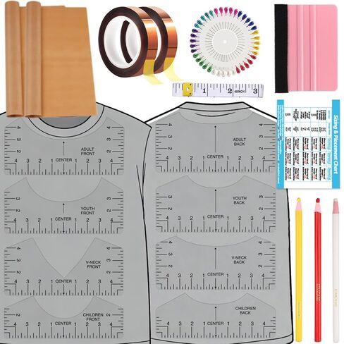 12Pcs Tshirt Ruler Guide for Vinyl Alignment, T Shirt Rulers to Center Designs, Fit for Heat Press, Children Youth Adult, Front and Back Measurement in Saudi Arabia