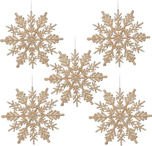 4''/10cm Sparkling Glittered Plastic Snowflake Ornaments Christmas Tree Decorations(30ct, Gold) in Saudi Arabia