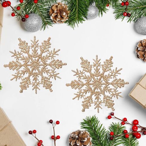 4''/10cm Sparkling Glittered Plastic Snowflake Ornaments Christmas Tree Decorations(30ct, Gold) in Saudi Arabia
