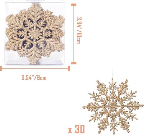 4''/10cm Sparkling Glittered Plastic Snowflake Ornaments Christmas Tree Decorations(30ct, Gold) in Saudi Arabia