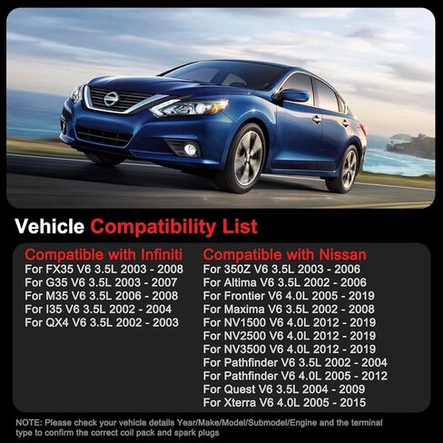حزمة ملف الإشعال وشمعات الإشعال إيريديوم متوافقة مع إنفينيتي FX35، G35، M35، I35، QX4 ومتوافقة مع نيسان 350Z، ألتيما، ماكسيما، فرونتير، باثفايندر، كويست، إكستيرا، OE# UF401 6708 in Saudi Arabia