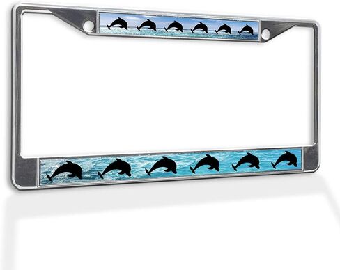 Fastasticdeals Metal Insert License Plate Frame Silhouette Dolphins Weatherproof Car Accessories Chrome 2 Holes Solid Insert in Saudi Arabia