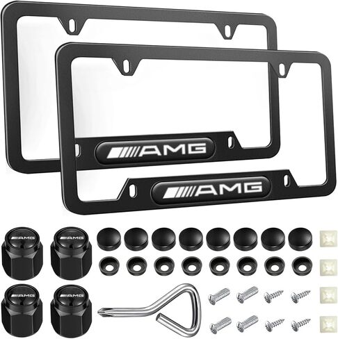 2PCS License Plate Frames for Mercedes-Benz AMG,Black Aluminum Alloy License Plate Holder, Car License Plate Bracket Holder, Weather Proof with Screw Caps Cover Set Car Accessories in Saudi Arabia