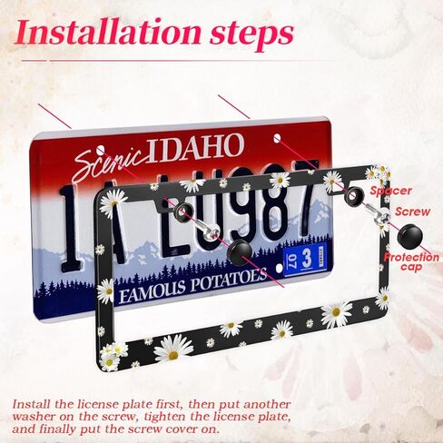 2PCS Cherry Blossoms License Plate Frame, Beautiful Pink Flowers License Plate Frames, Funny Auto Accessory Bracket Aluminum Metal Black License Plate Frames for Women Men in Saudi Arabia