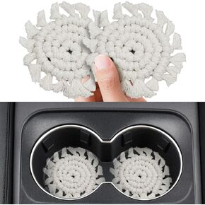 2 Pack Cotton Car Coasters for Cup Holders, Cup Holder Coasters Drink Coaster Holders Boho Macrame Cute Girly Car Coaster Interior Accessories for Women(Rose)-3 inch in Saudi Arabia