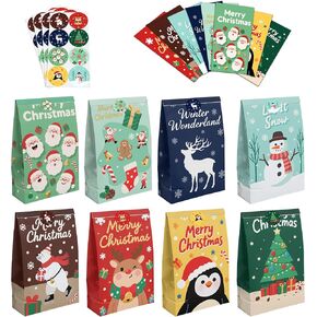 bluaqua Christmas Gift Bags 32 Pack - Small Treat Bags with Stickers for Candy, Party Favors, Goodie Bags (8 Designs, 8.6x5.1x3.1 Inches) in Kuwait