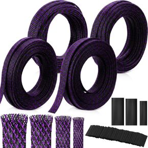Tatuo 65.6 ft Expandable Braided Cable Sleeve Multi-Size Braided Wire Sleeve with 120 Pieces Heat Shrink Tubing for Television, Audio, Computer Cables, Video, Pets, 1/4 in, 2/5 in, 1/2 in, 3/4 in in Kuwait